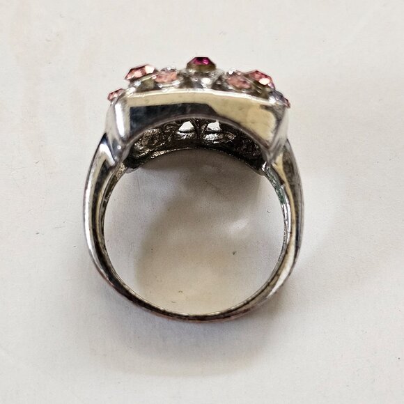 Vintage Silver-Tone Fashion Ring With Pink & Purple Rhinestones Square Cluster D - Picture 6 of 6